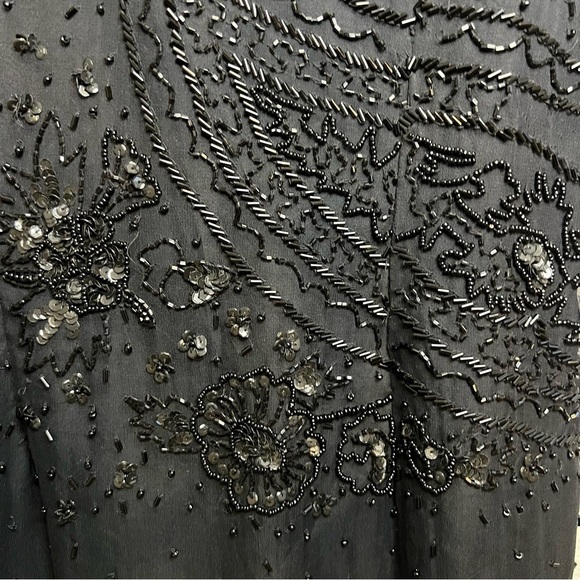 Vtg Paradise Beaded Silk Maxi Dress Sleeveless Black Split Side Sz S Embroidered - Picture 6 of 16